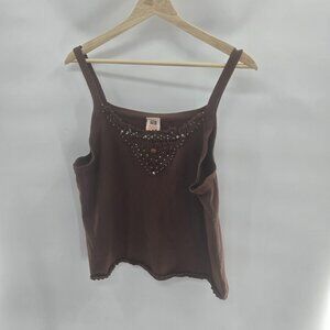 Faded Glory Brown Beaded Crochet Camisole Tank Top Size XL 16/18
